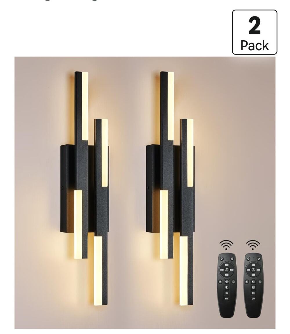 Benkut 2-Pack LED Wall Sconces 19.7" Black Dimmable Remote 3000K-6500K